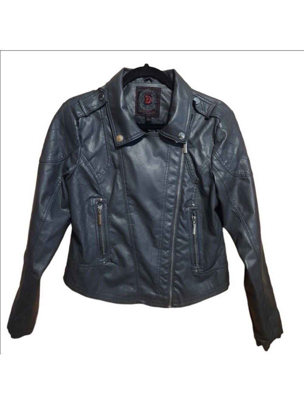 DOLLHOUSE GRAY / GREY FAUX LEATHER MOTO JACKET - SIZE LARGE